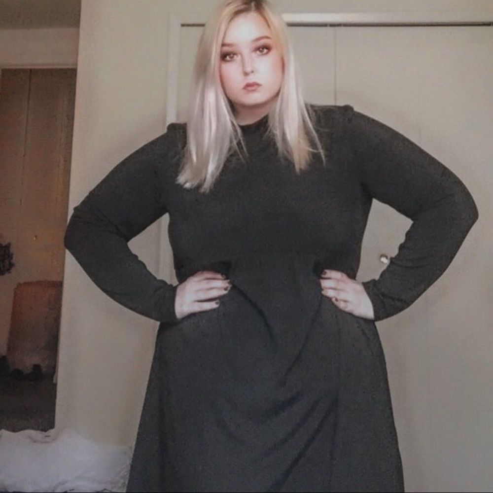 Black ribbed high neck dress